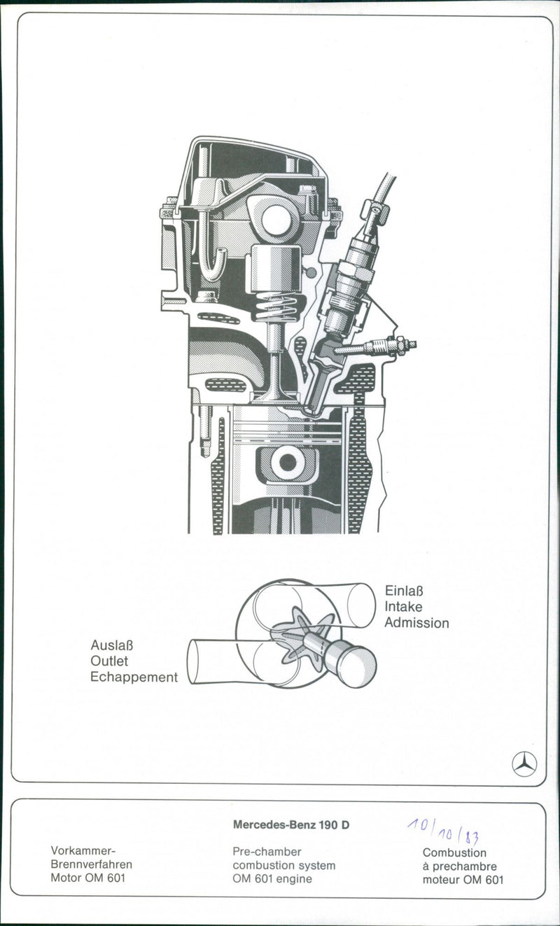 Mercedes Benz 190 D of 1983 - Combustion System Chart - Vintage Photograph