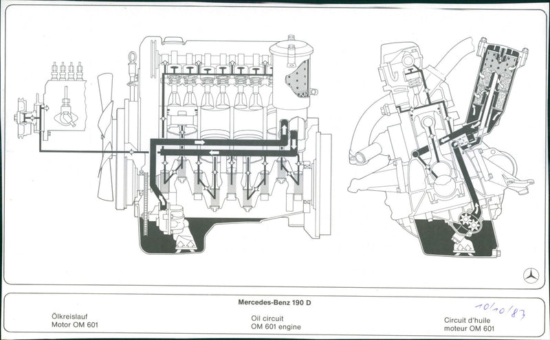 Mercedes Benz 190 D of 1983 -  Oil Circuit Chart - Vintage Photograph