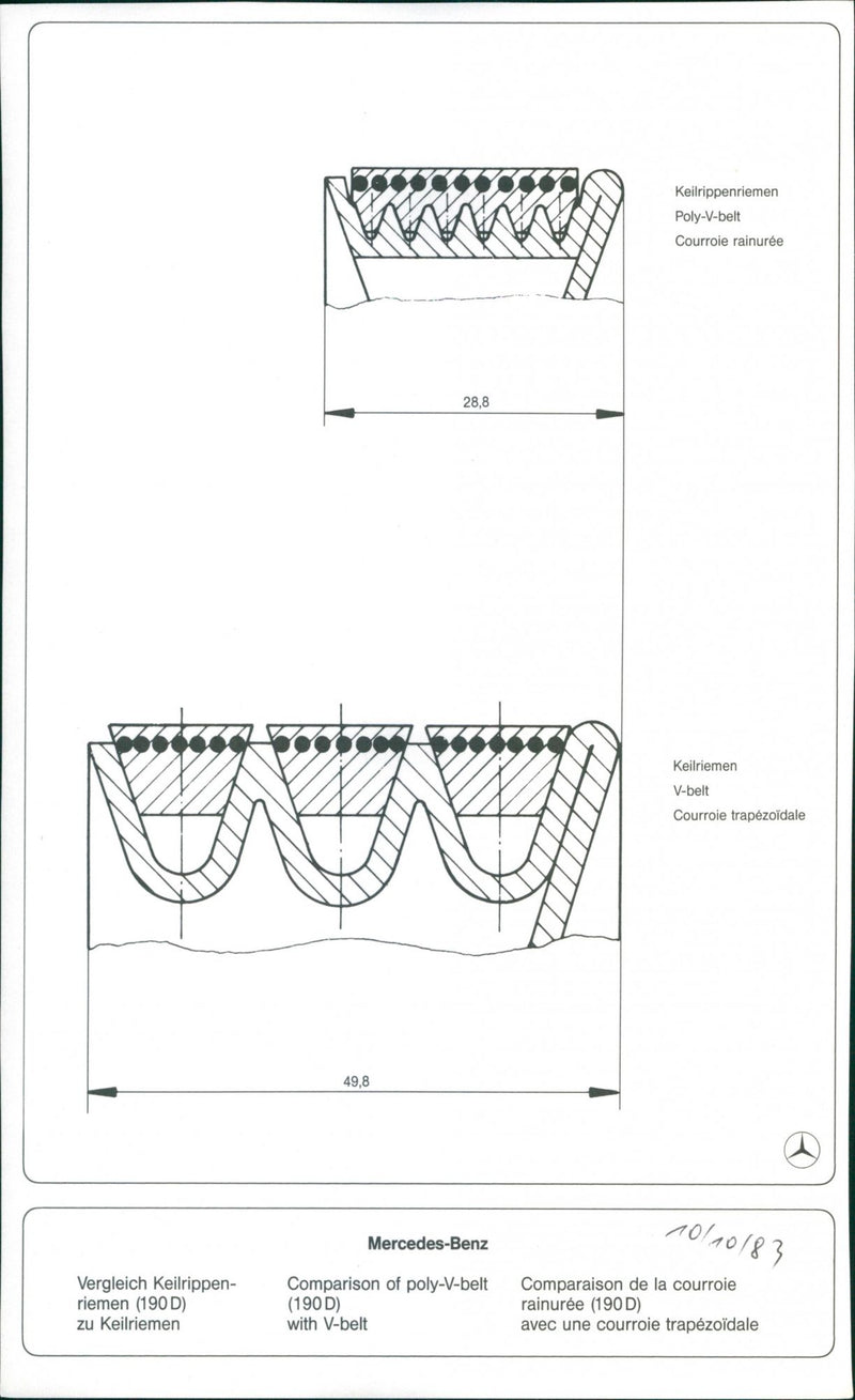 Mercedes Benz 190 D of 1983 - Comparison of Poly-V-Belt Chart - Vintage Photograph