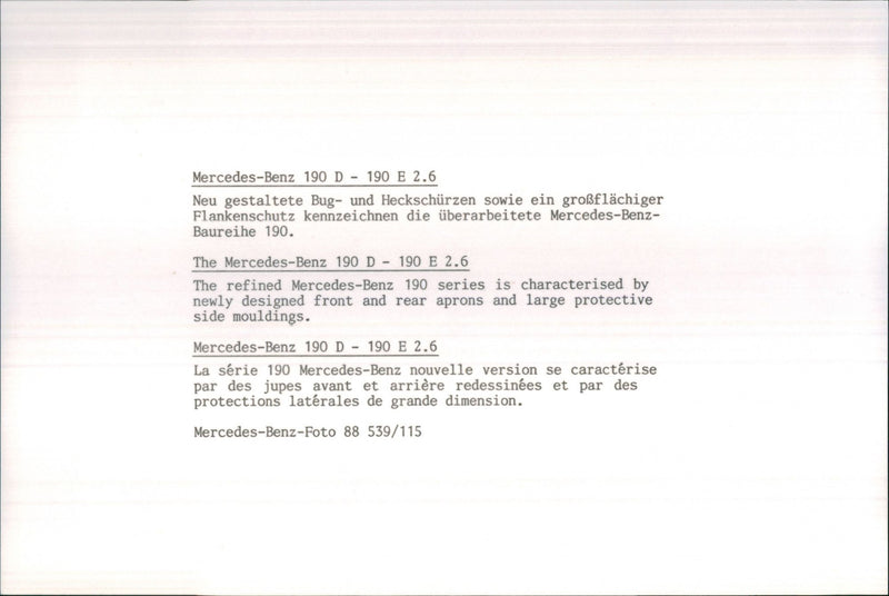 Mercedes-Benz 190 D - 190 E 2.6 - Vintage Photograph