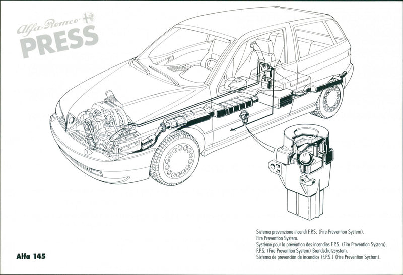 Drawing of Alfa 145's fire prevention system - Vintage Photograph