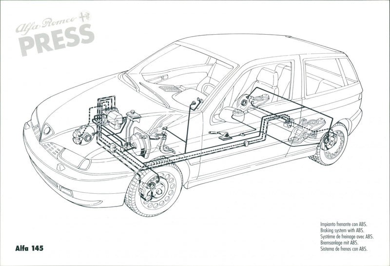 Drawing of Alfa 145's braking system with ABS - Vintage Photograph