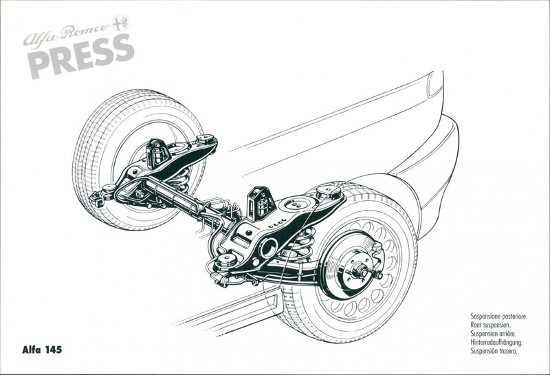 Drawing of Alfa 145's rear suspension - Vintage Photograph