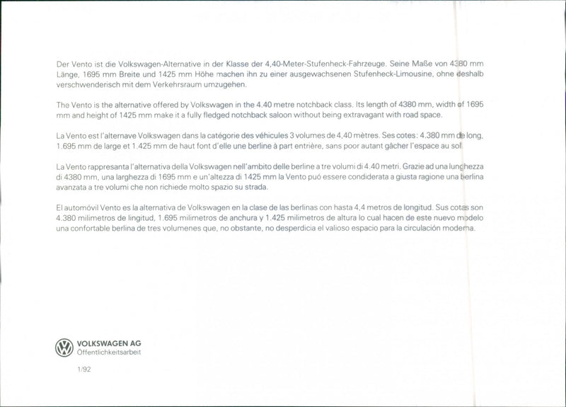 1992 Volkwagen Vento - Vintage Photograph