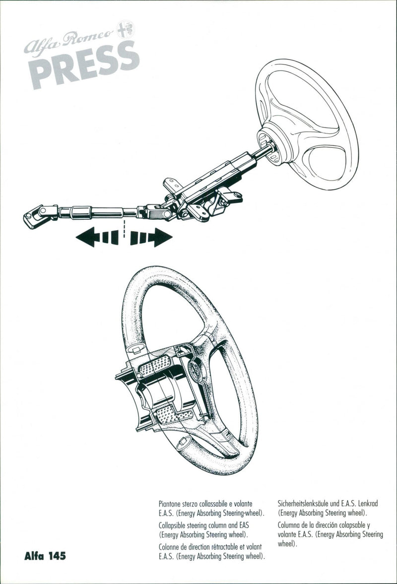 Drawing of Alfa 145's steering column and wheel - Vintage Photograph
