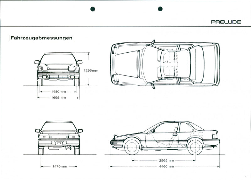 Technical drawing of Honda Prelude's vehicle dimensions - Vintage Photograph