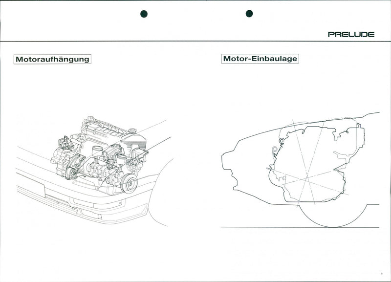 Drawing of Honda Prelude's engine mounting position - Vintage Photograph