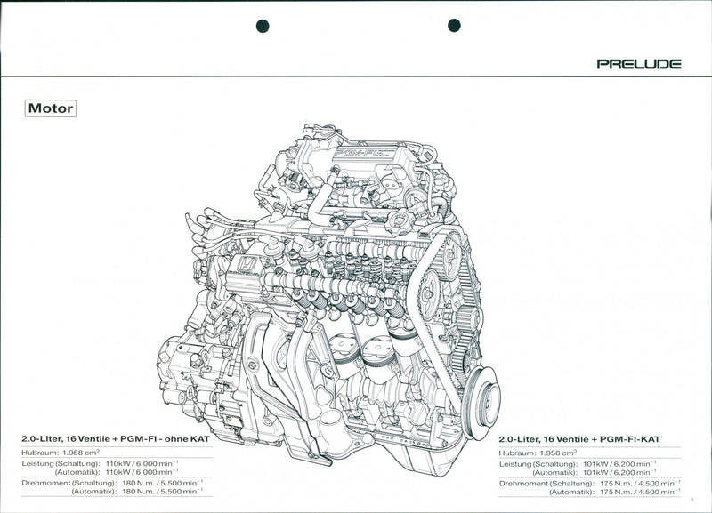Technical drawing of Honda Prelude's engine - Vintage Photograph