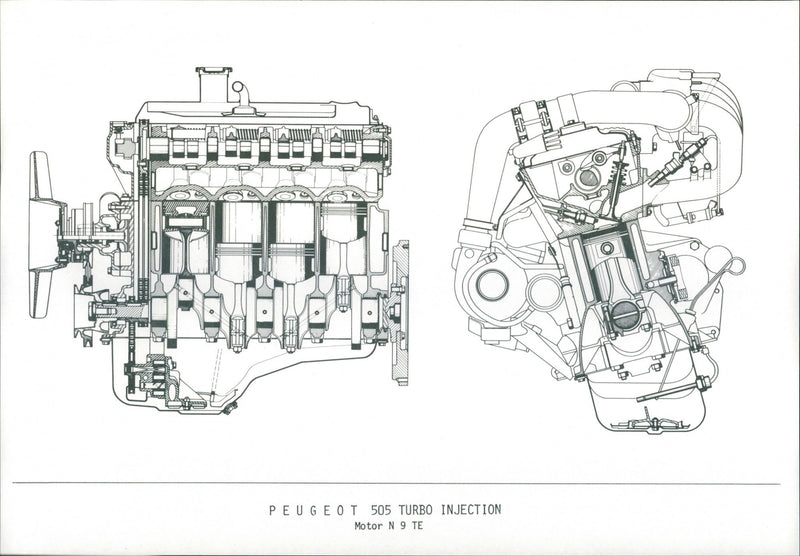 1984 Peugeot 505 Turbo Injection Engine - Vintage Photograph