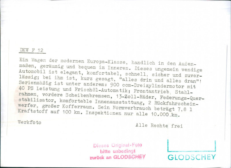 1964 DKW F 12 - Vintage Photograph