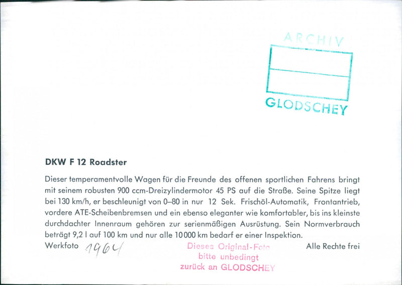 1964 DKW F 12 Roadster - Vintage Photograph