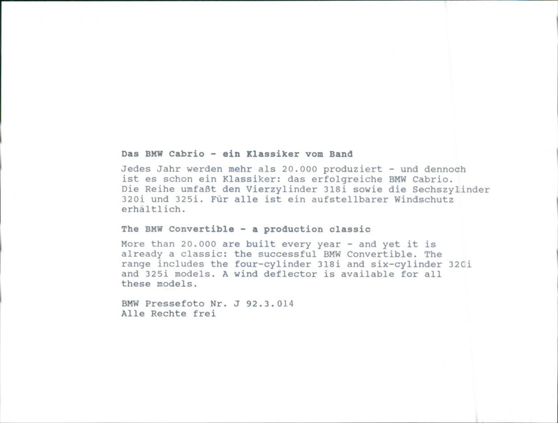 1992 BMW Convertible - Vintage Photograph