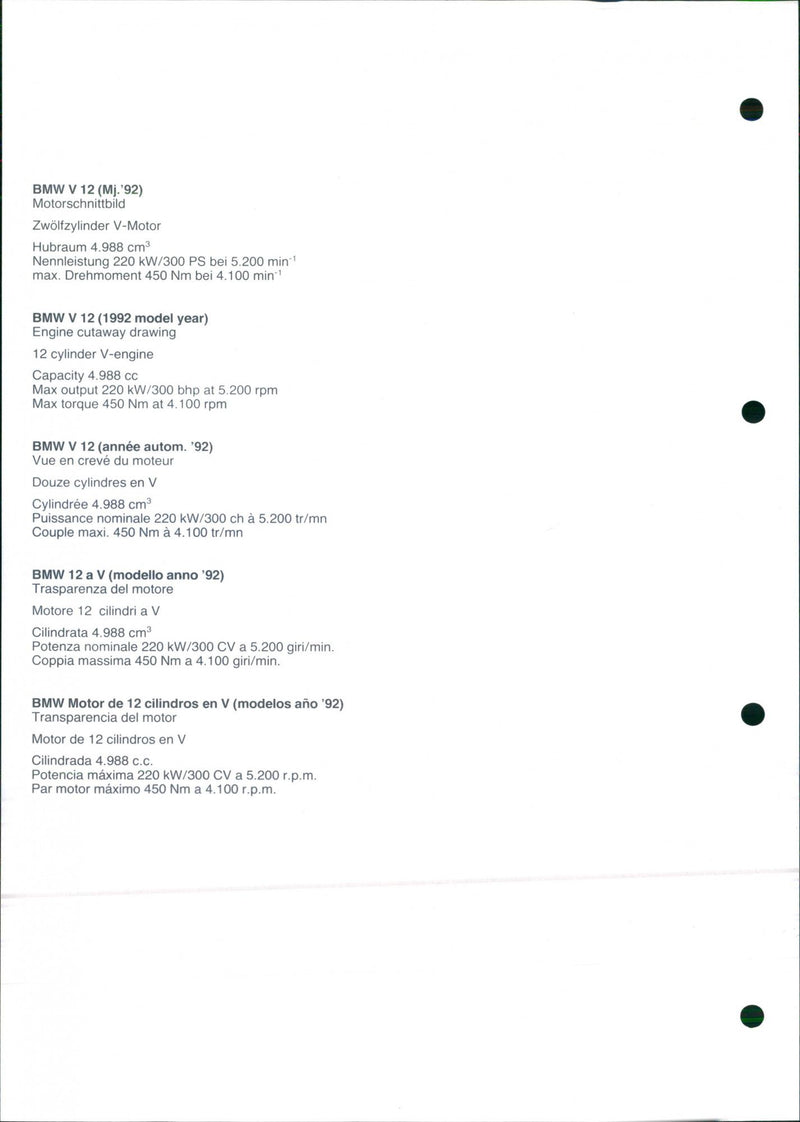 1992 BMW V 12 - Vintage Photograph