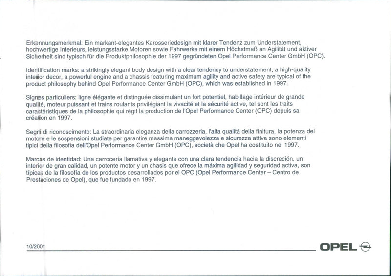 Identification Marks of Opel Zafira 2001 - Vintage Photograph