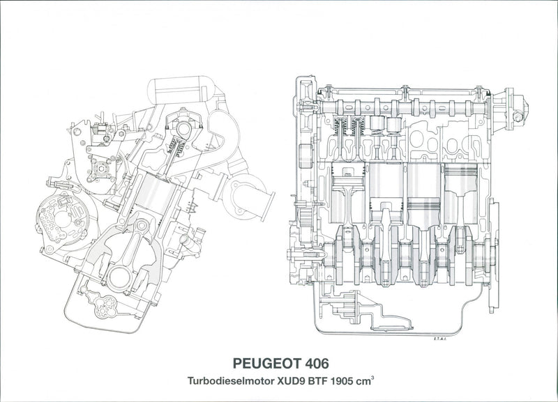 Peugeot 406 Turbo Diesel Engine - Vintage Photograph