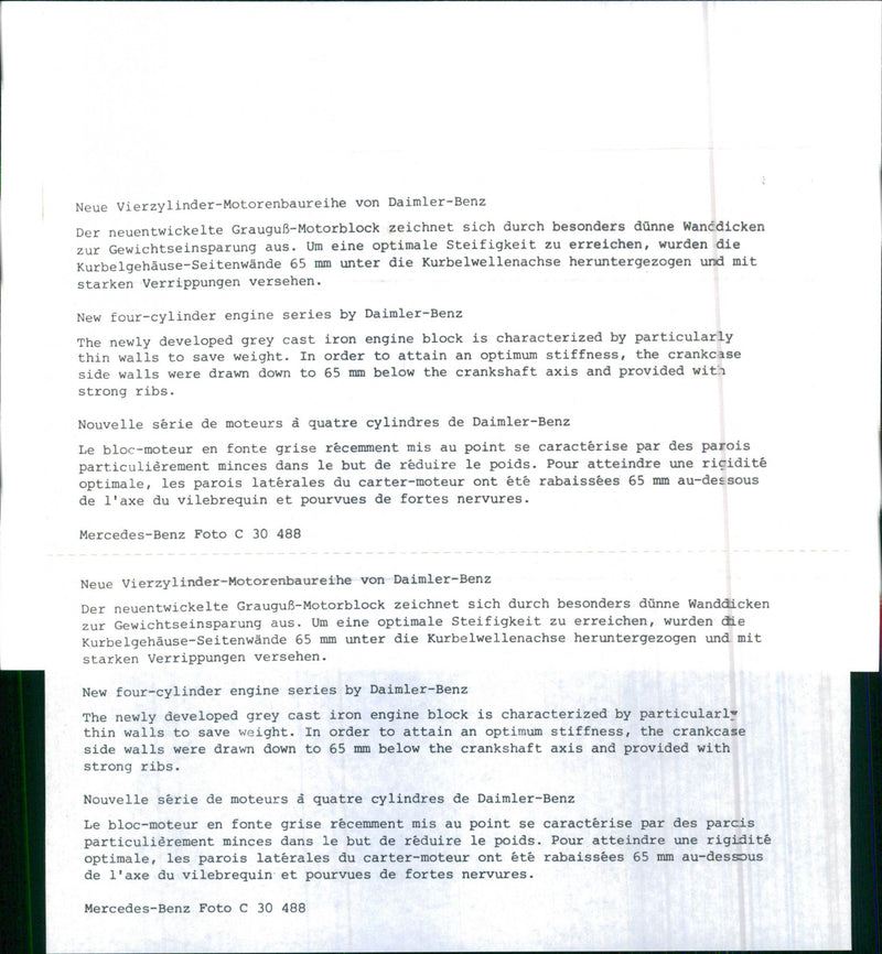 New four-cylinder engine series by Daimler-Benz. - Vintage Photograph