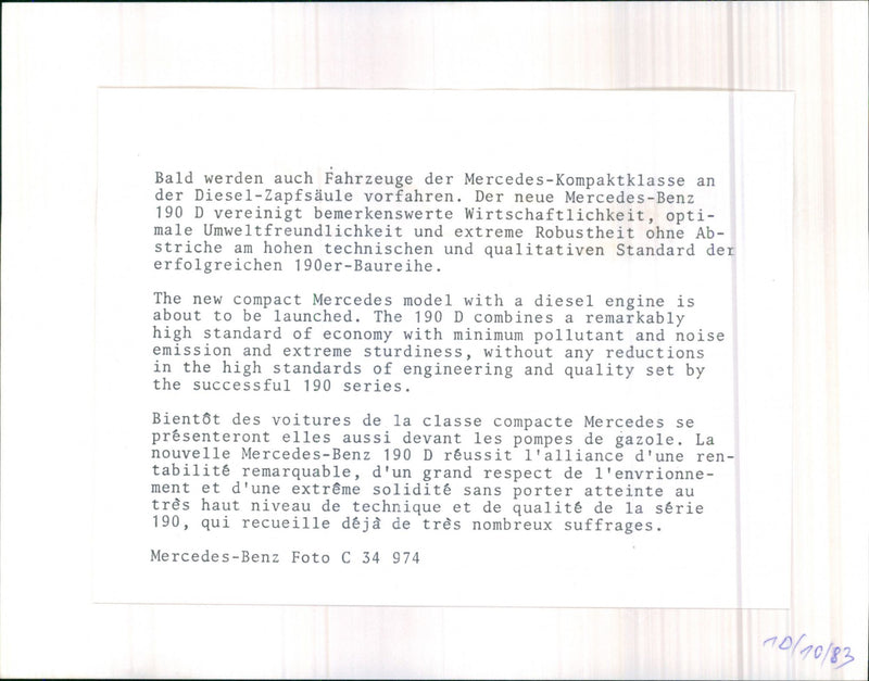 Mercedes Benz 190 D of 1983 - Vintage Photograph