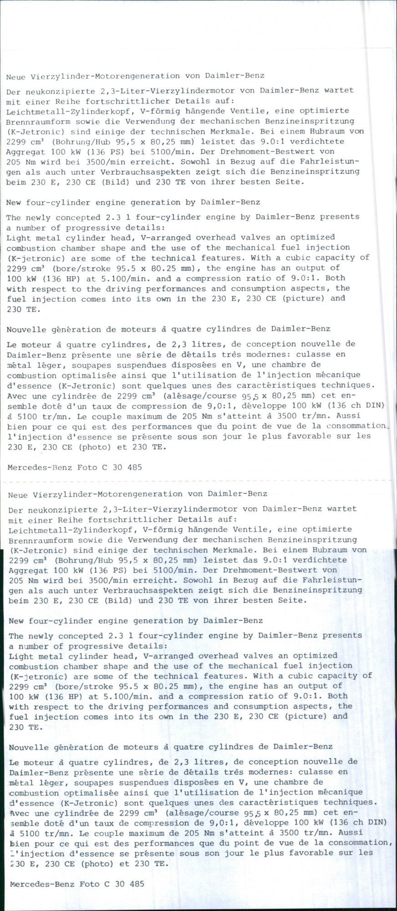 New four-cylinder engine generation by Daimler-Benz. - Vintage Photograph