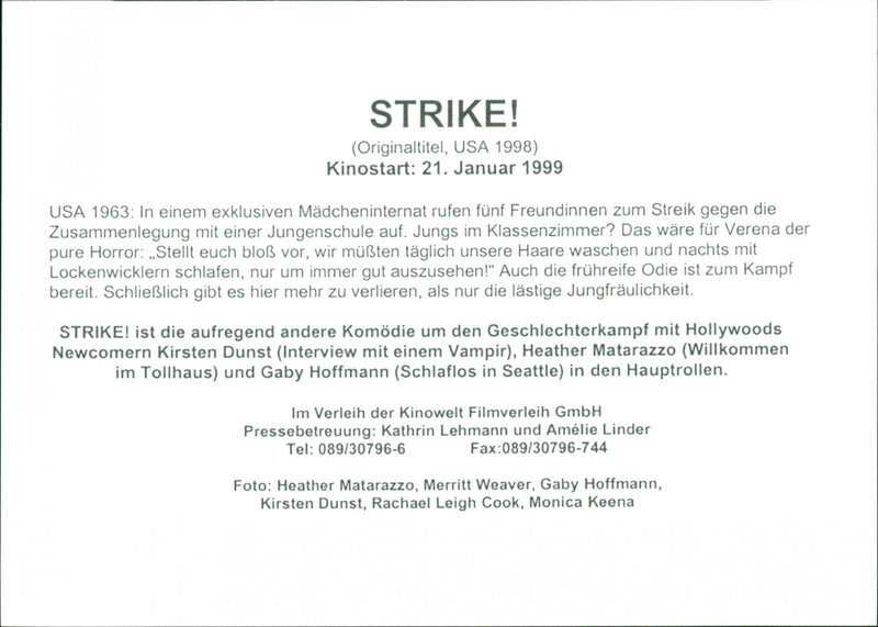 Kirsten Dunst, Heather Matarazzo, Gaby Hoffmann, Merritt Weaver, Rachel Leigh Cook and Monica Keena in "Strike!" - Vintage Photograph