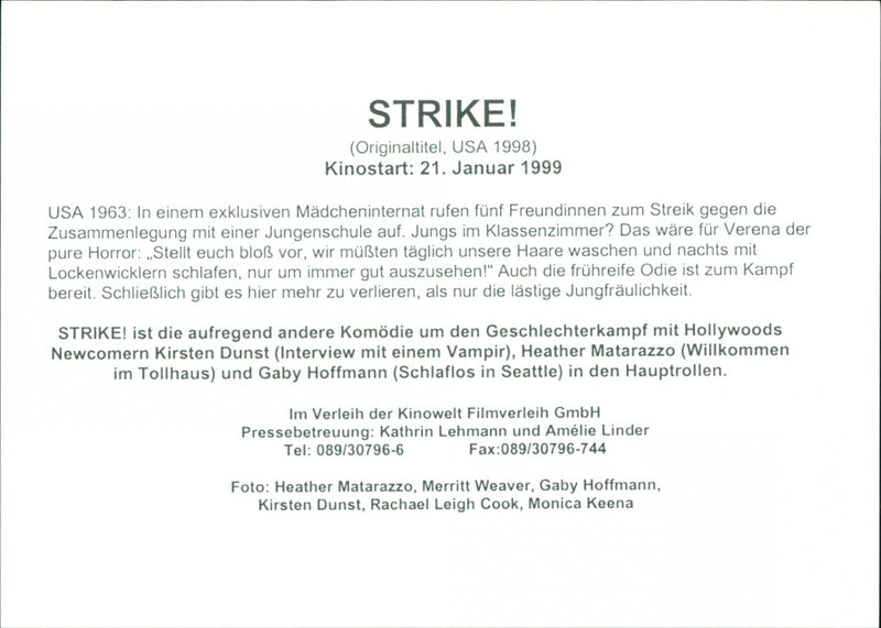 Kirsten Dunst, Heather Matarazzo, Gaby Hoffmann, Merritt Weaver, Rachel Leigh Cook and Monica Keena in "Strike!" - Vintage Photograph