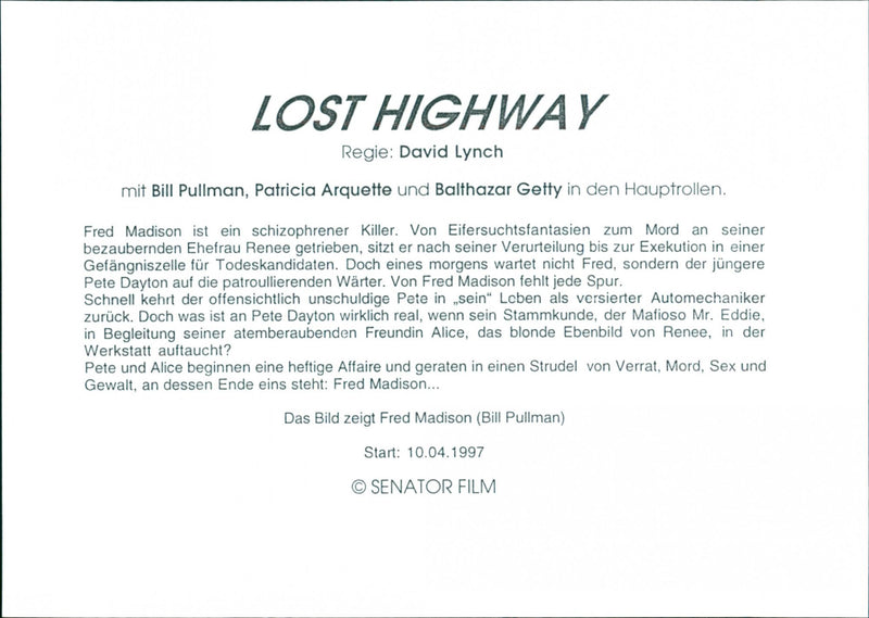 Bill Pullman in „Lost Highway“ - Vintage Photograph