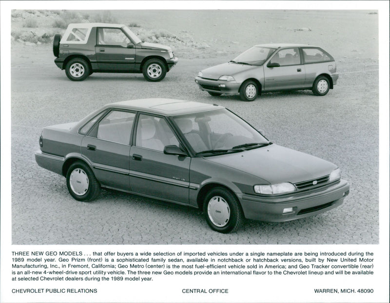 1989 Chevrolet Geo Models: Geo Prizm, Geo Metro, Geo Tracker convertible - Vintage Photograph