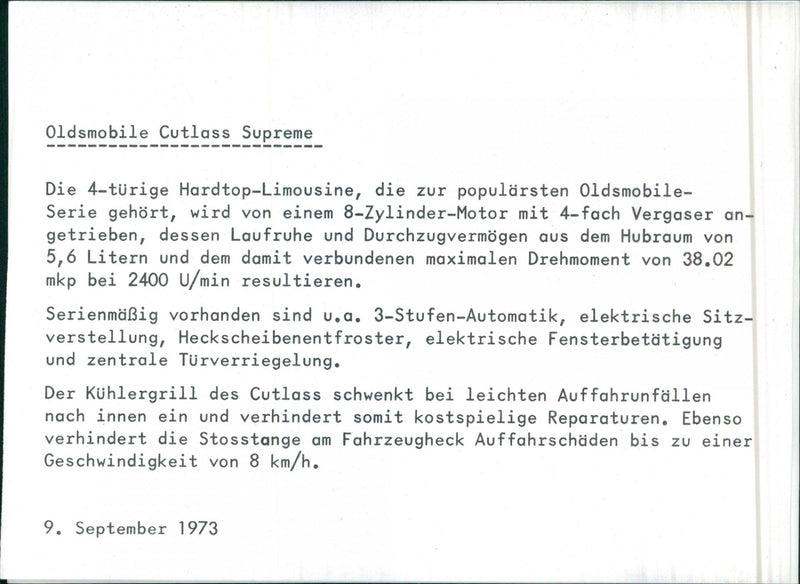 1973 Oldsmobile Cutlass Supreme - Vintage Photograph