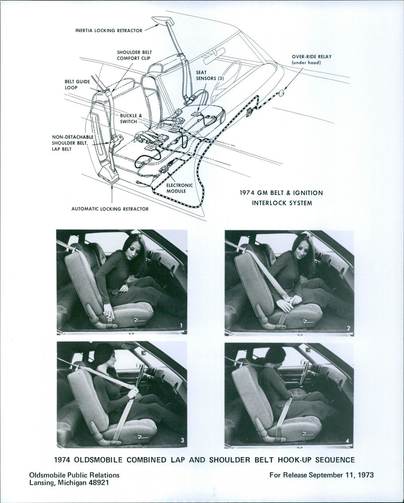1974 Oldsmobile Combined Lap and Shoulder Belt Hook-Up Sequence - Vintage Photograph