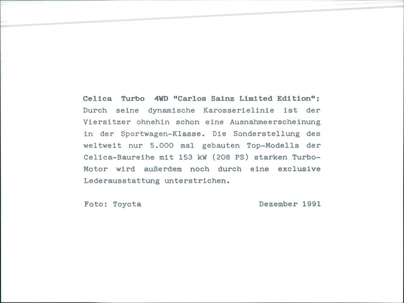 1991 Toyota Celica Turbo 4WD - Vintage Photograph