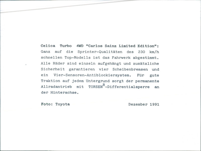 1991 Toyota Celica Turbo 4WD - Vintage Photograph