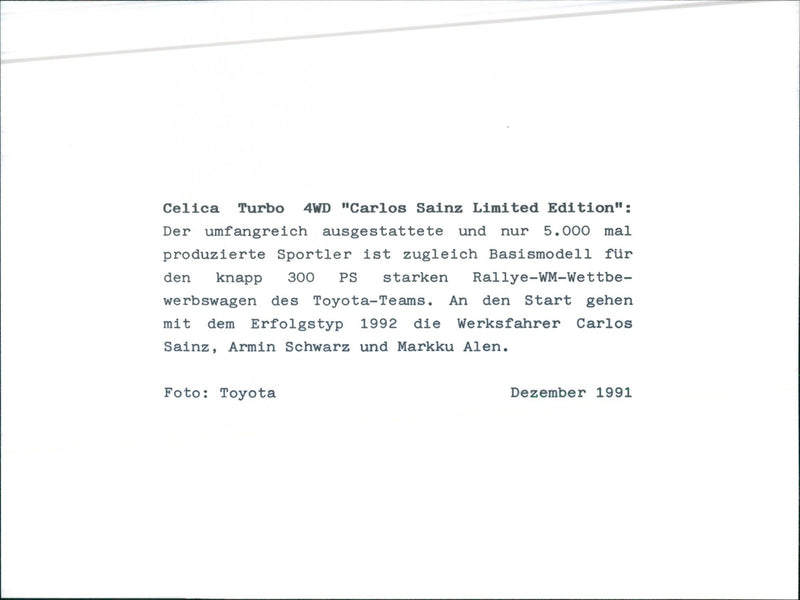 1991 Toyota Celica Turbo 4WD - Vintage Photograph