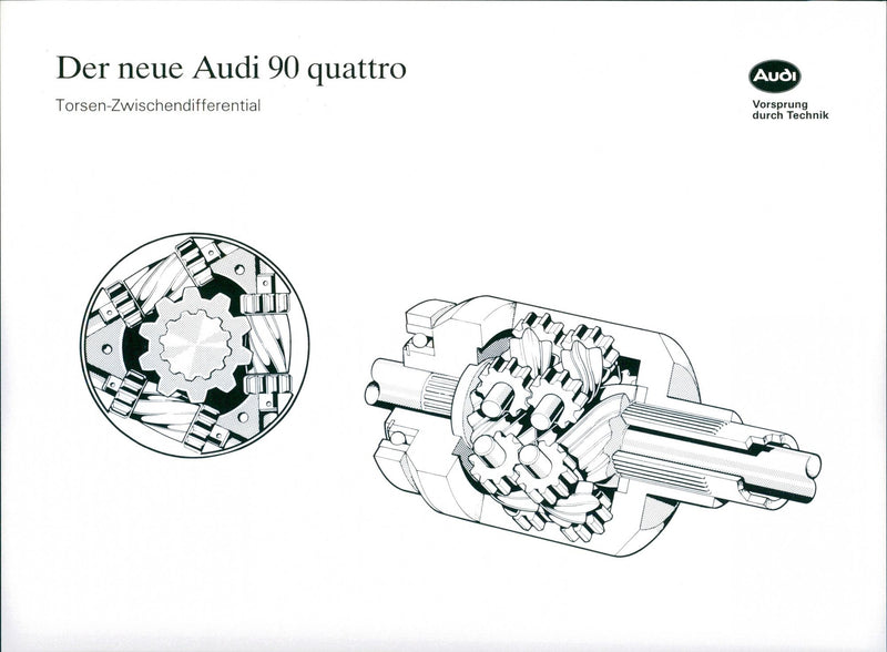 Drawing of Audi 90 Quattro's torsen differential - Vintage Photograph