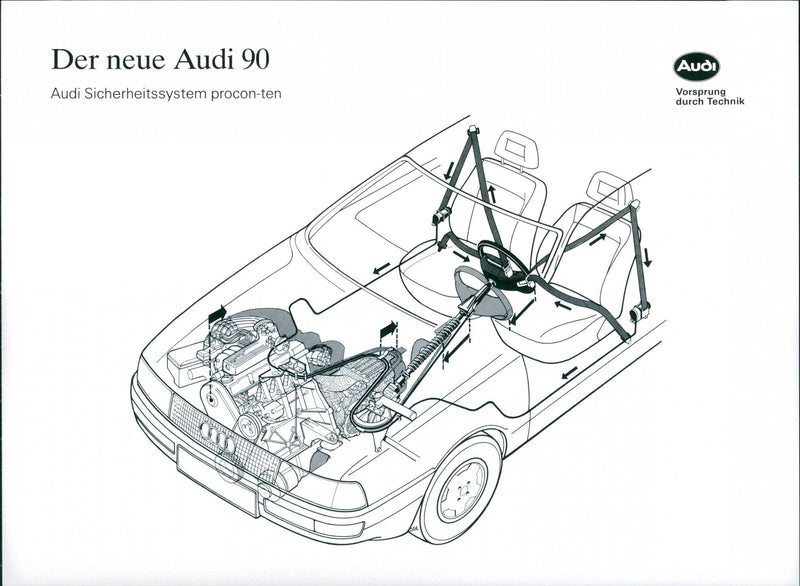 Drawing of Audi 90's safety system procon-ten - Vintage Photograph
