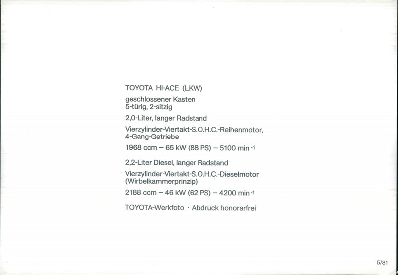 TOYOTA HI-ACE (truck) - Vintage Photograph