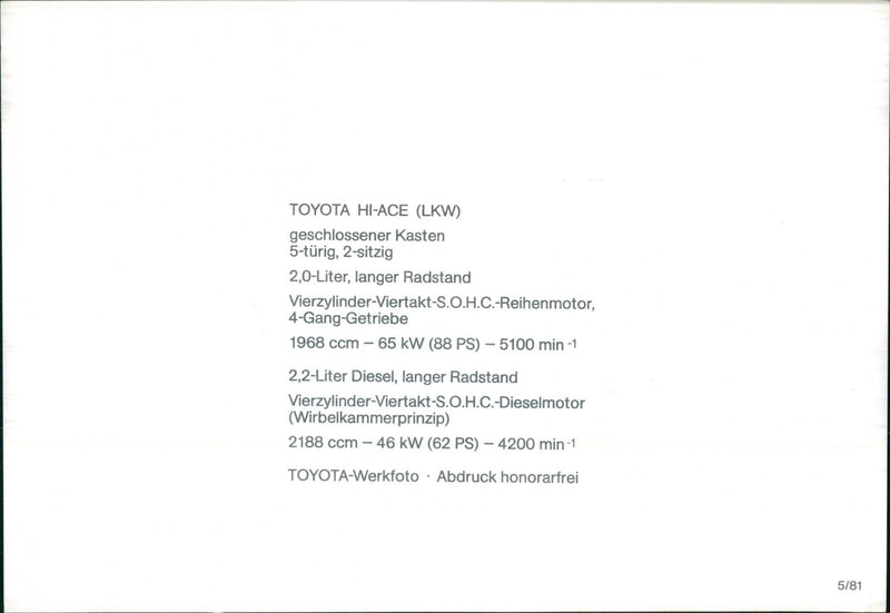 TOYOTA HI-ACE (truck) - Vintage Photograph