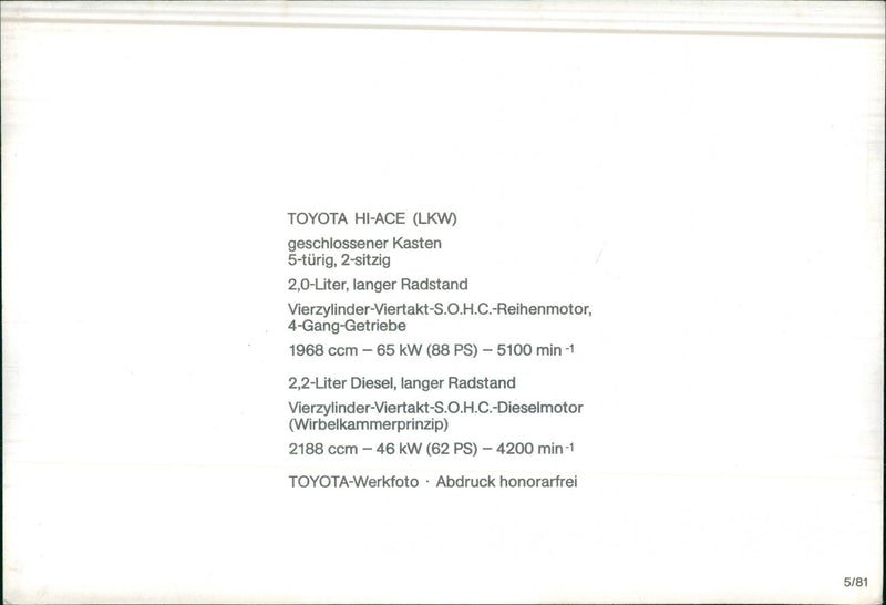 TOYOTA HI-ACE (truck) - Vintage Photograph