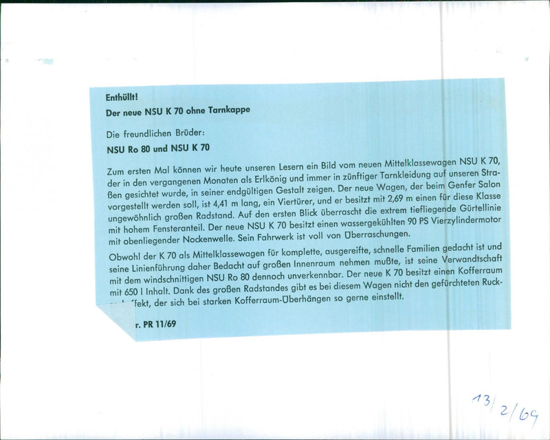 NSU K 70 - Vintage Photograph