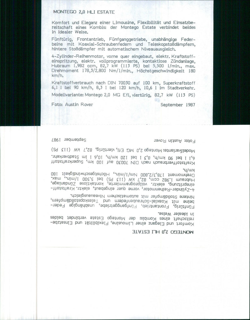 Austin Rover, Montego 2.0 HLI Estate, 1987 - Vintage Photograph