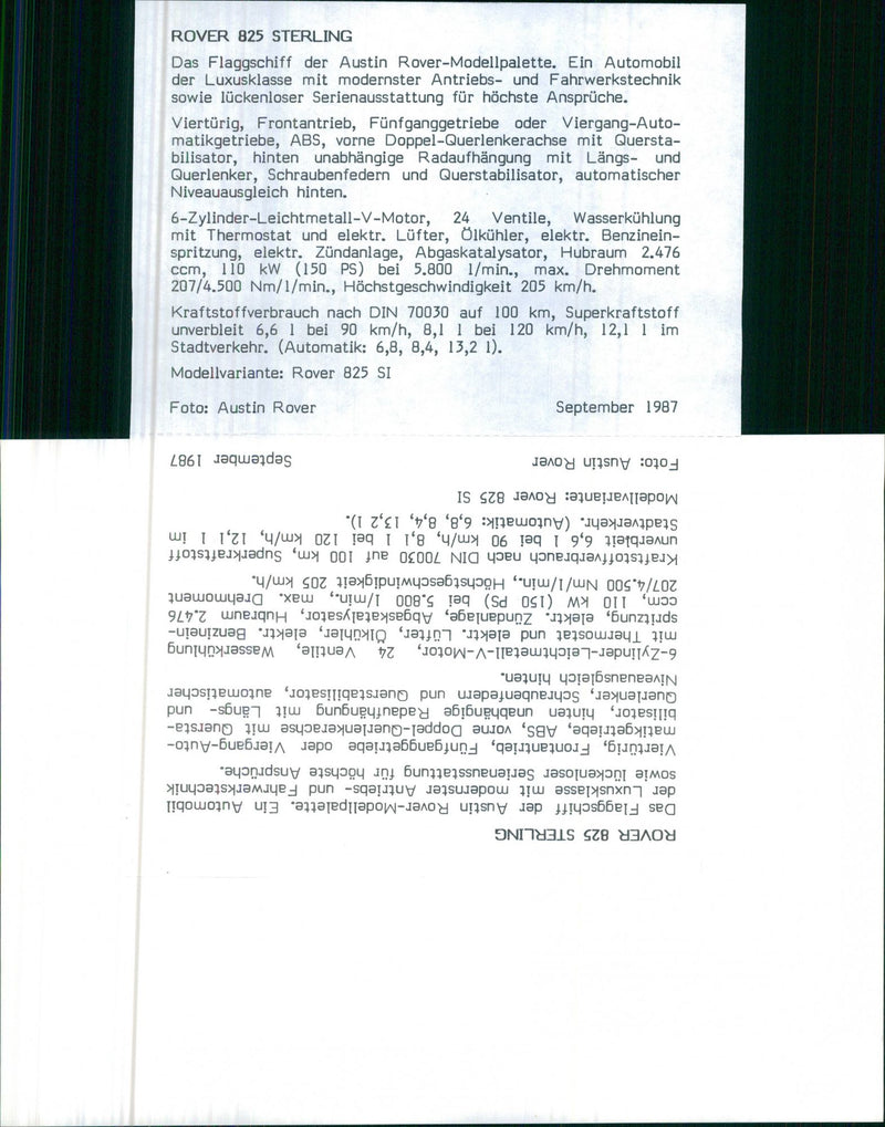 Austin Rover, 825 Sterling, 1987 - Vintage Photograph