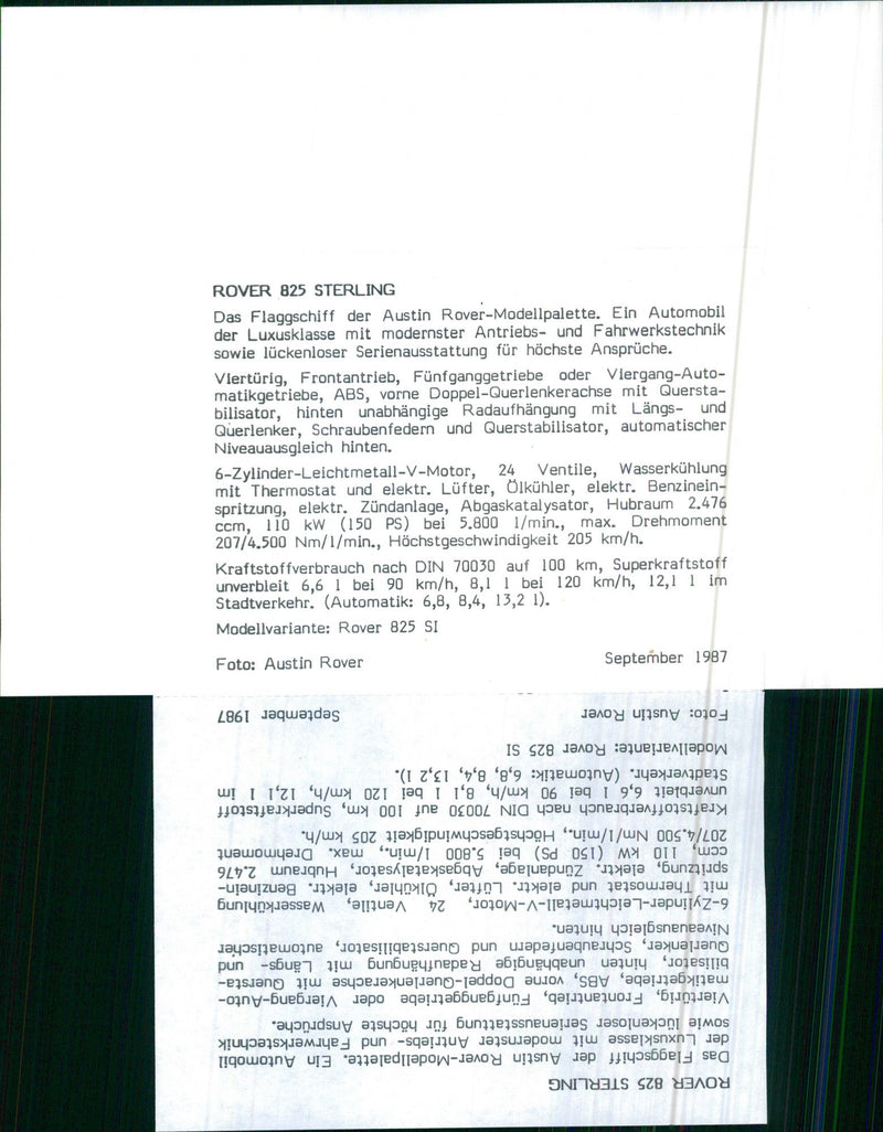 Austin Rover, 825 Sterling, 1987 - Vintage Photograph