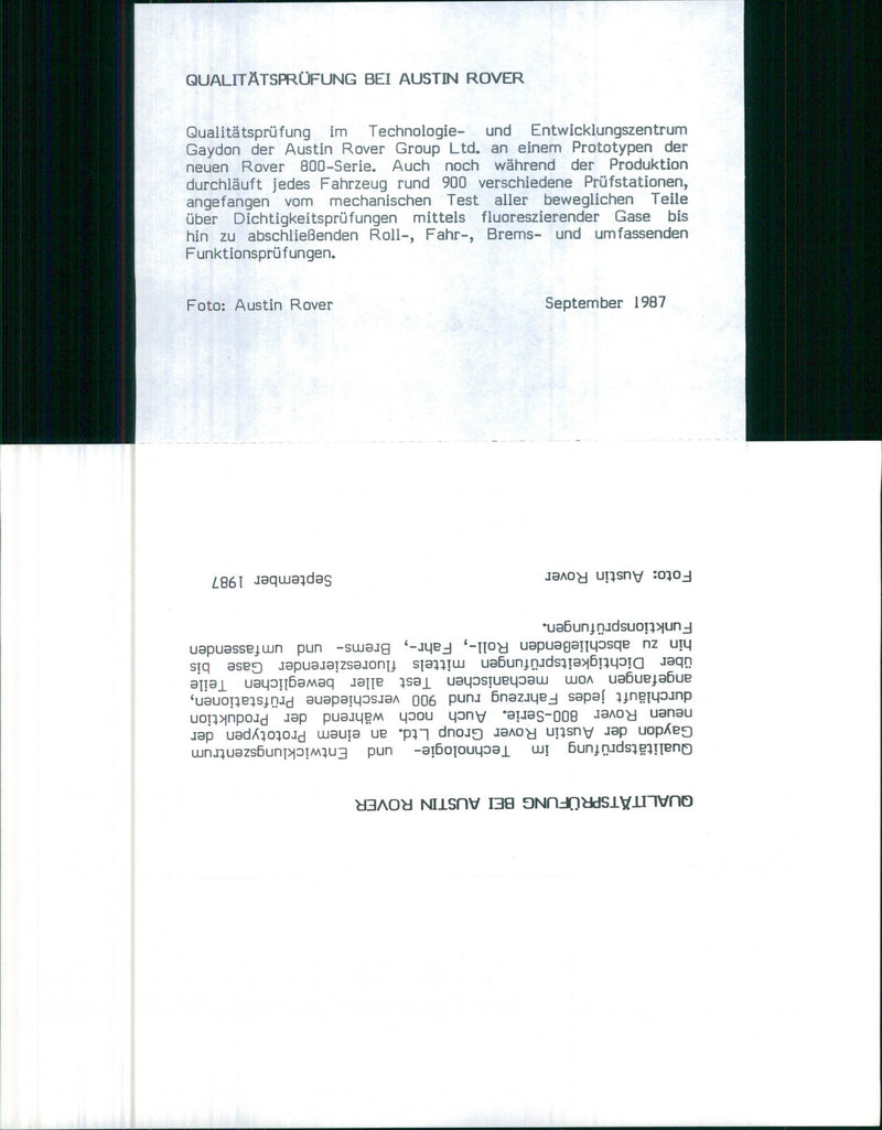 Austin Rover, 1987 , Quality Inspection - Vintage Photograph