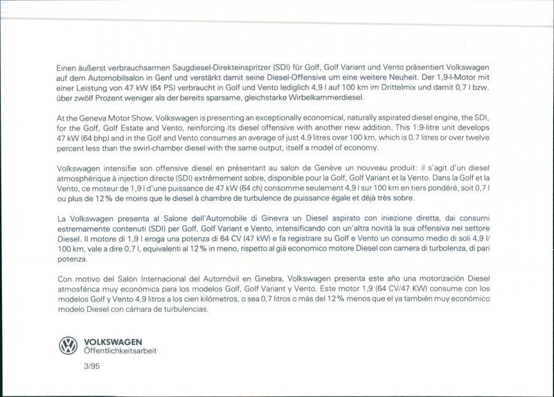 VW Golf, VW Golf Estate and VW Vento - Vintage Photograph