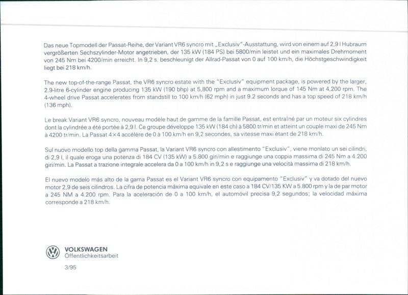 VW Passat VR6 Synco Estate - Vintage Photograph