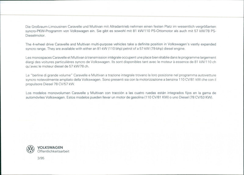 VW Caravelle and VW Multivan - Vintage Photograph