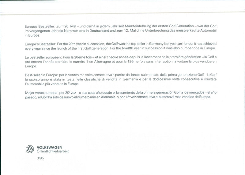 VW Golf - Vintage Photograph