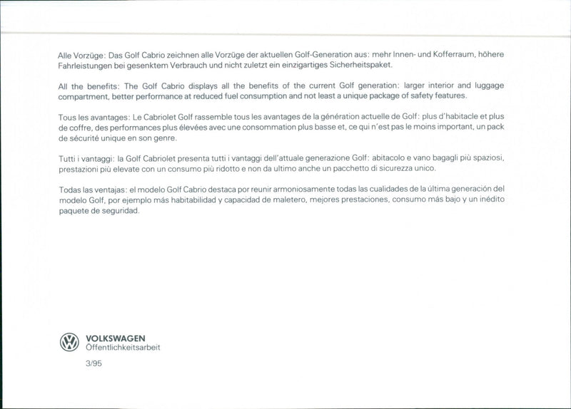 VW Golf Cabrio - Vintage Photograph