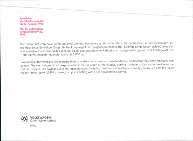 1995 VW Sharan - Vintage Photograph