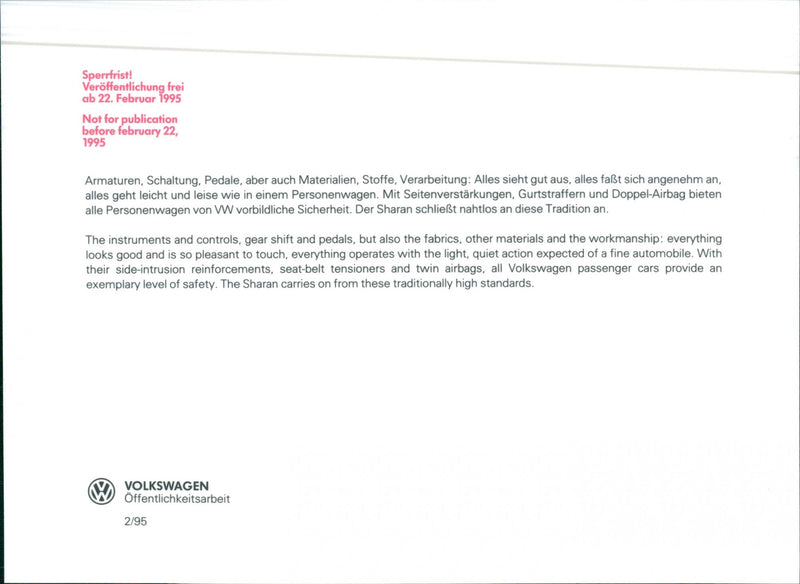 1995 VW Sharan - Vintage Photograph