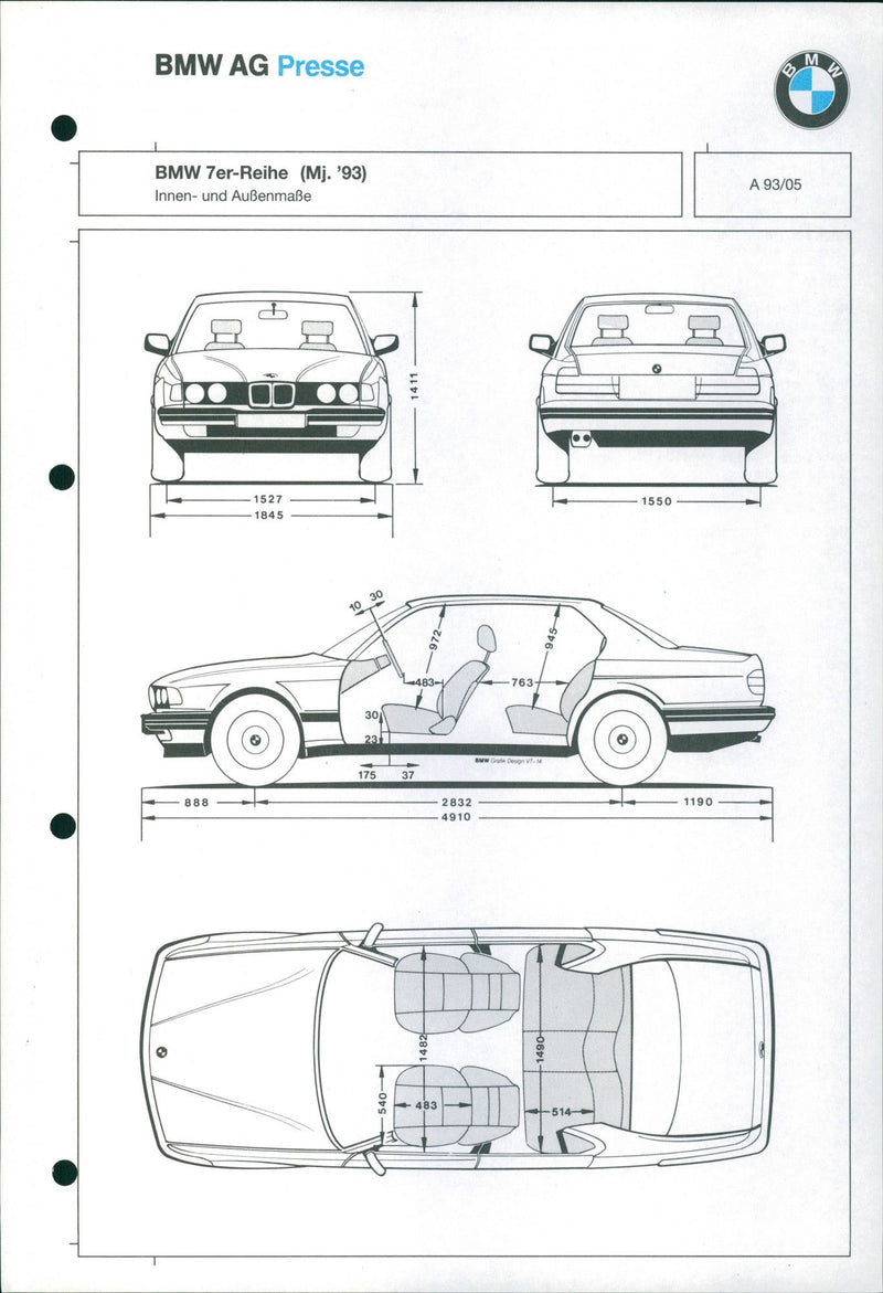 1993 BMW 7 Series dimensions - Vintage Photograph