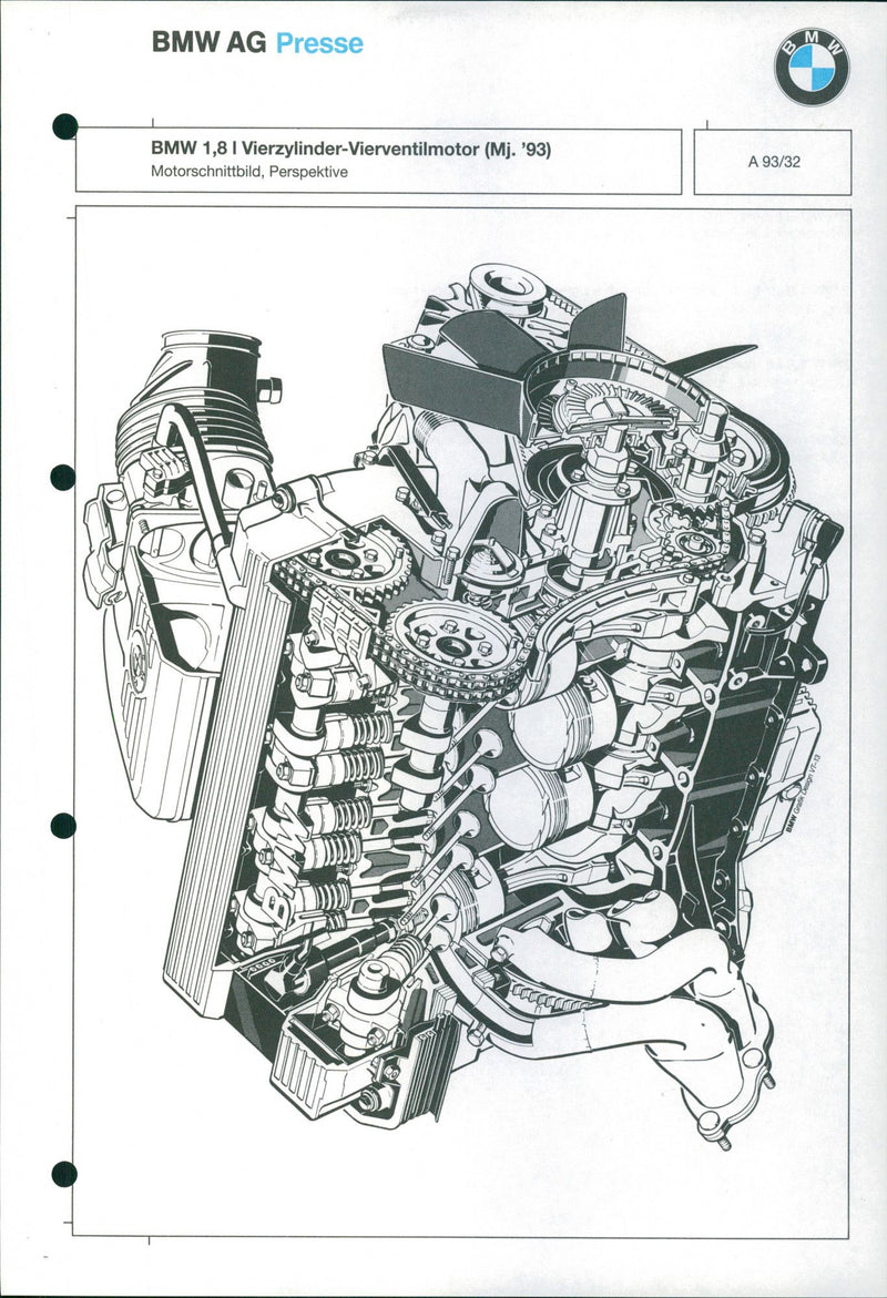 1993 BMW 1.8-Liter engine cutaway drawing - Vintage Photograph